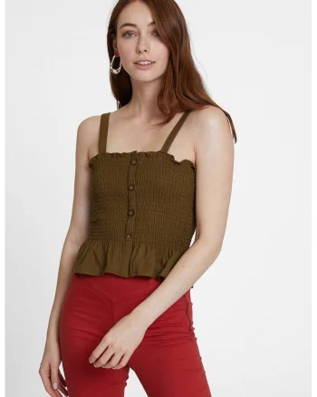 Top cu decolteu patrat si insertie elastica, Maro inchis