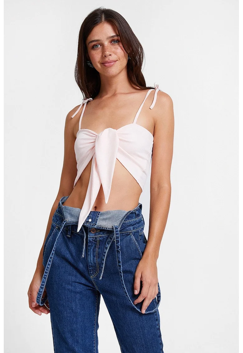 Top crop cu prinderi frontale, Roz pal
