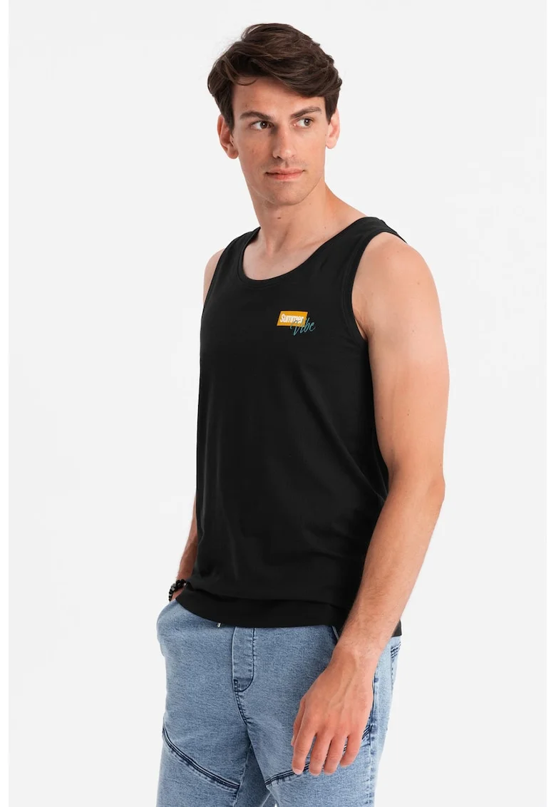 Top cu decolteu rotund, Negru/Galben/Albastru