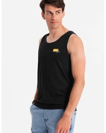 Top cu decolteu rotund, Negru/Galben/Albastru