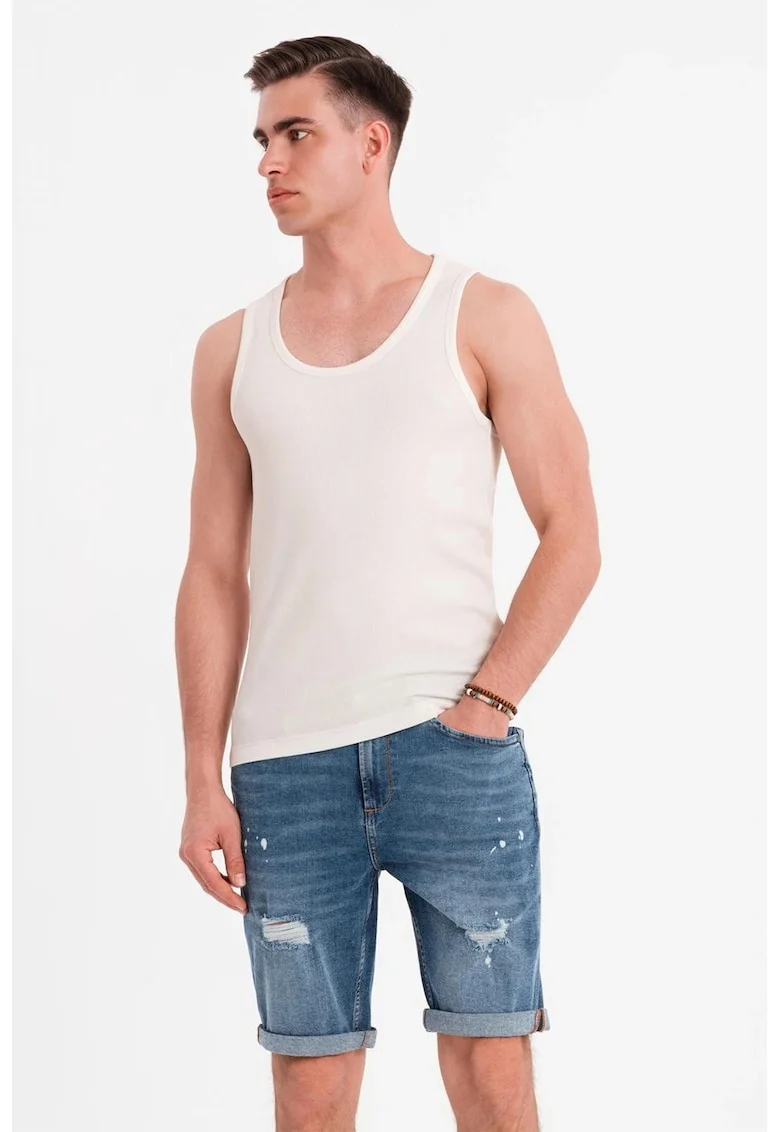 Top din amestec de bumbac cu model uni, Alb murdar
