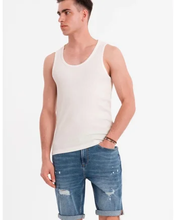 Top din amestec de bumbac cu model uni, Alb murdar