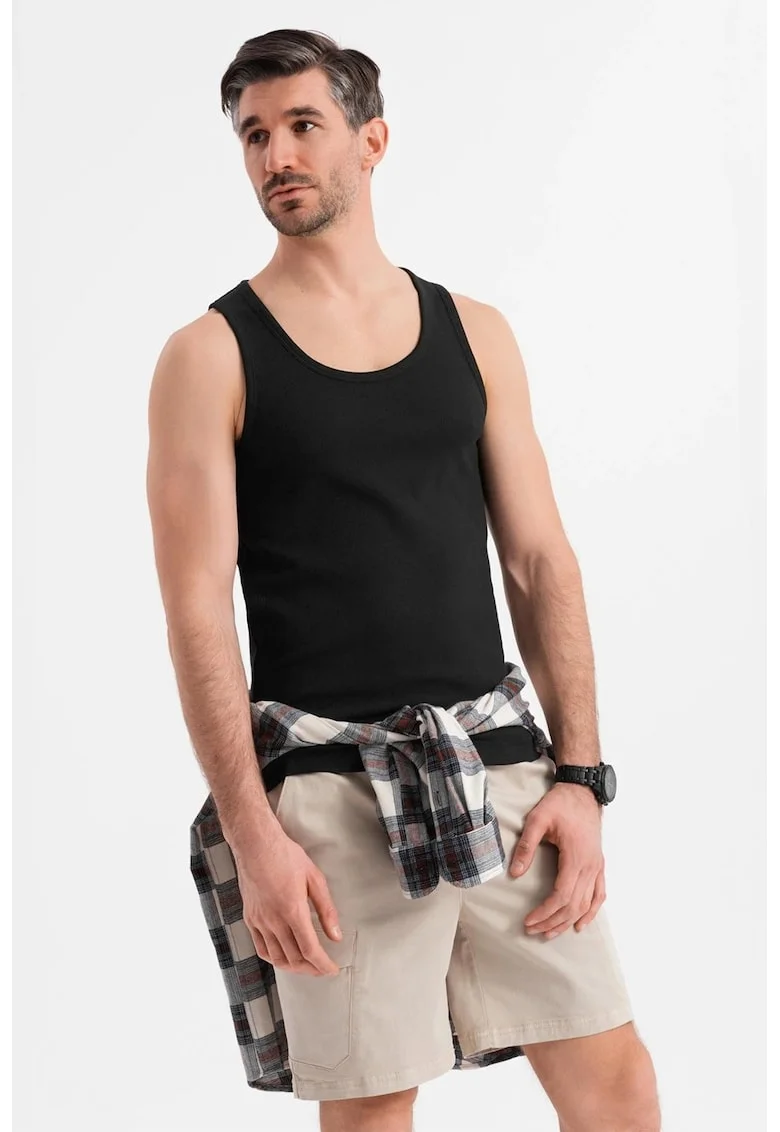 Top din amestec de bumbac cu model uni, Negru