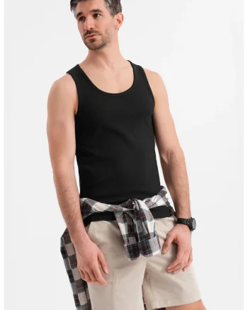 Top din amestec de bumbac cu model uni, Negru