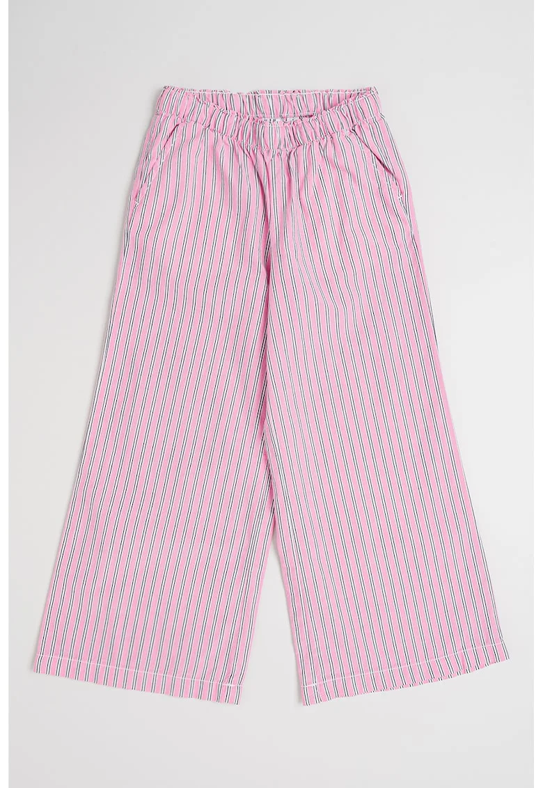 Pantaloni de bumbac cu dungi, Alb/Negru/Roz pastel