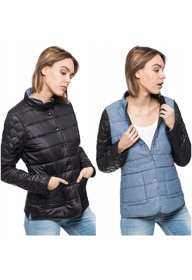 Jacheta de tranzitie pentru femei,  REVERSIBLE JACKET, Bumbac, Fara gluga, Nasturi, Albastru/Negru,