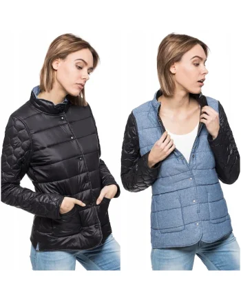 Jacheta de tranzitie pentru femei,  REVERSIBLE JACKET, Bumbac, Fara gluga, Nasturi, Albastru/Negru,