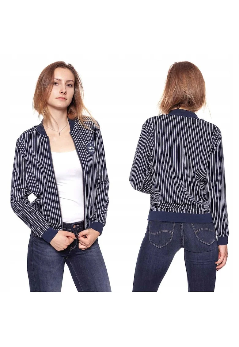 Jacheta De Tranzitie,  Stripes Bomber, Croiala Regulara, Fermoar, 100% Vascoza, 1 Buzunar Pe Piept, XS, Alb, 1 Bucata