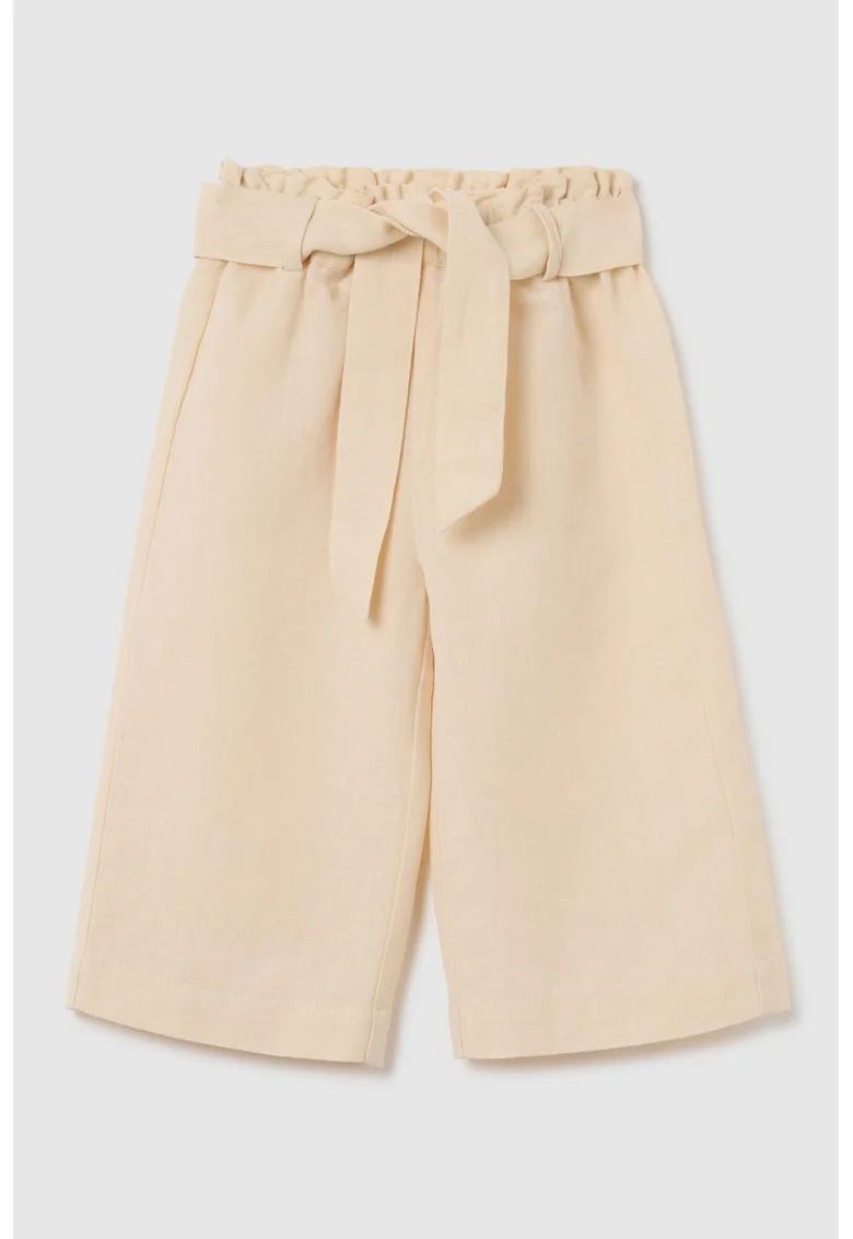 Pantaloni culotte cu cordon in talie, Bej