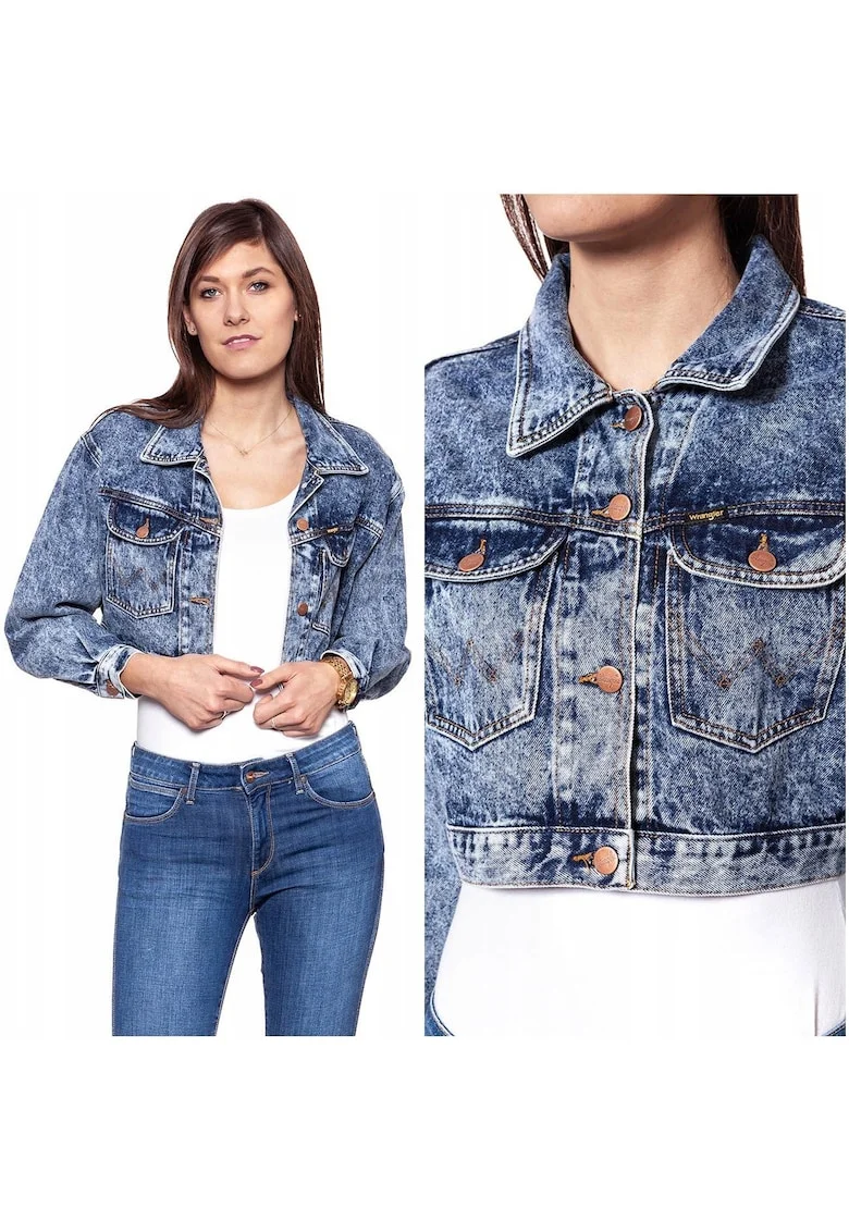 Jacheta Din Denim,  Jacheta Cropped M, Croi Regular, Inchidere: Nasturi, Compozitie Material: 100% Bumbac, Numar De Buzunare: 2, M, Albastru, 1 Bucata