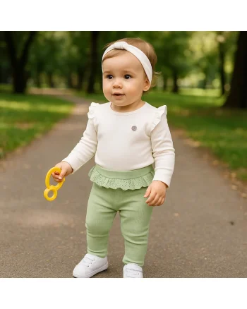 Colanti cu volan din dantela  - Essential, Mentă, pentru fetite, Verde menta