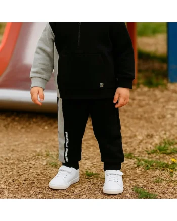 Pantaloni sport cu dunga laterala Gri  - City Boys, Negru si Gri, pentru baietei, Negru
