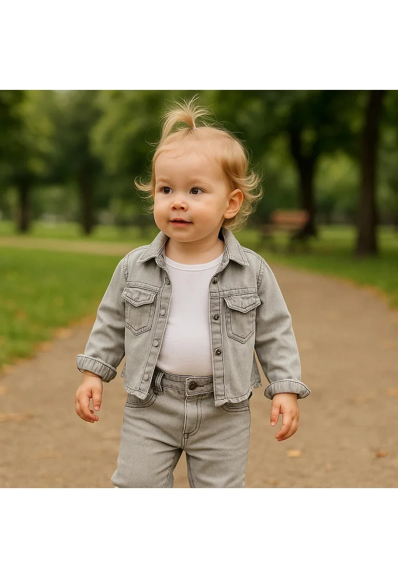 Geaca de blugi cu broderie  - Elena, Gri, Denim, pentru fetite, Gri