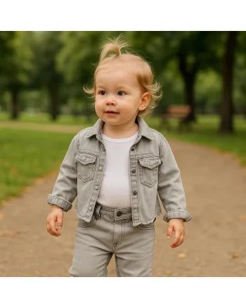 Geaca de blugi cu broderie  - Elena, Gri, Denim, pentru fetite, Gri