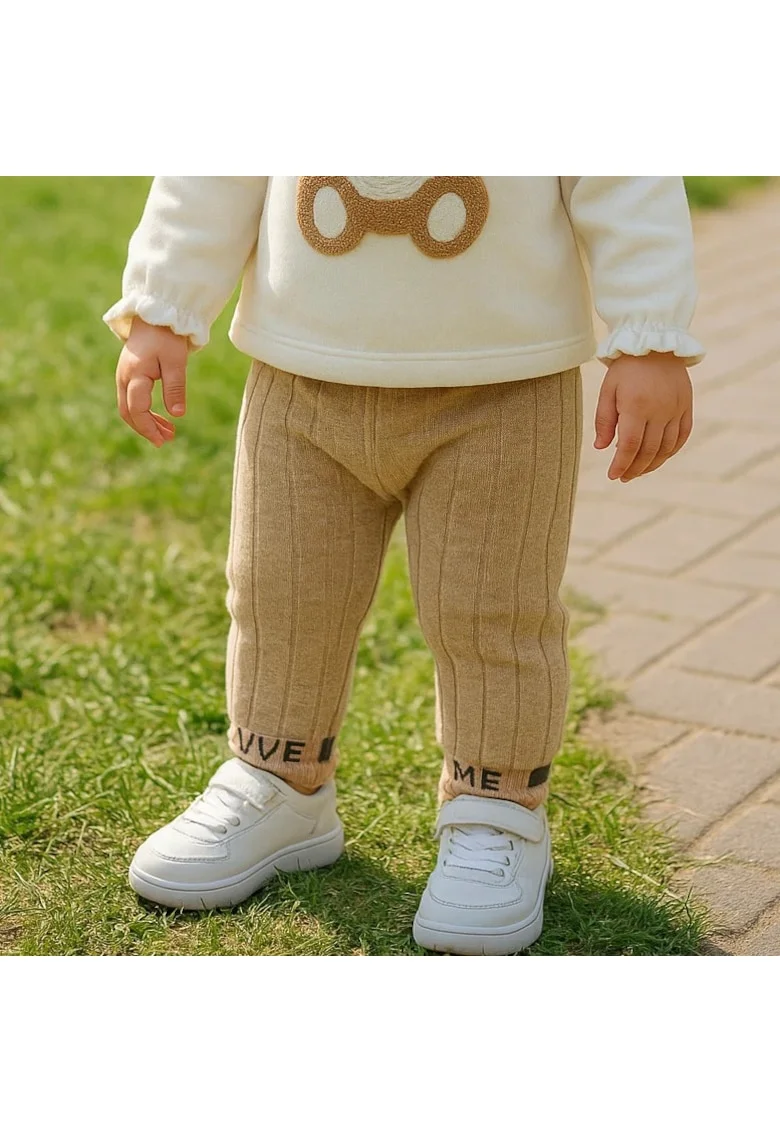 Pantaloni lungi tricotati,  - Minimal Optimist, Bej, pentru fetite, Bej