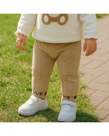 Pantaloni lungi tricotati,  - Minimal Optimist, Bej, pentru fetite, Bej