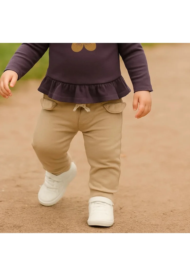 Pantaloni de trening lungi cu volanas in talie,  - Botanic Garden, Bej, pentru fetite, Bej