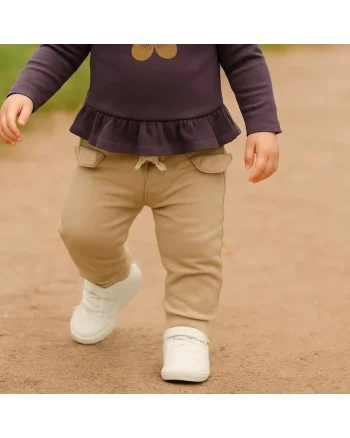 Pantaloni de trening lungi cu volanas in talie,  - Botanic Garden, Bej, pentru fetite, Bej