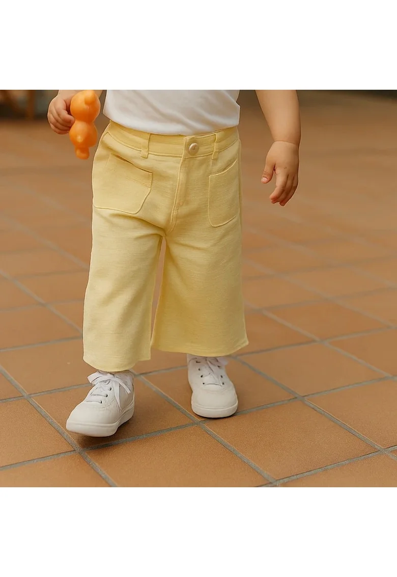 Pantaloni largi cu buzunare in fata  - Keep Going, Galben, pentru fetite, Galben
