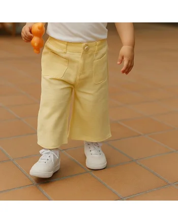 Pantaloni largi cu buzunare in fata  - Keep Going, Galben, pentru fetite, Galben