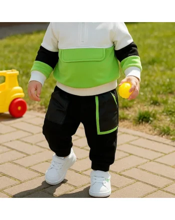 Pantaloni sport cu buzunare Verde Fosforescent  - Natural Power, Negru, pentru baietei, Negru