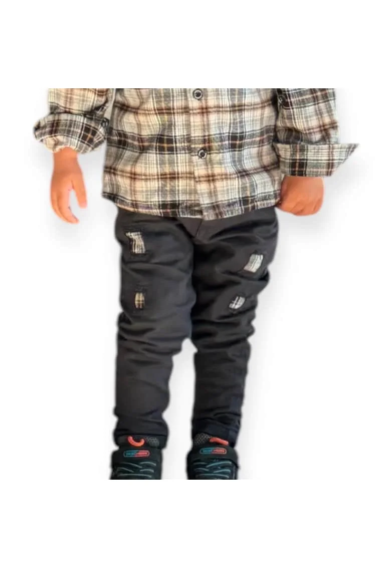 Pantaloni rock cu patchuri crem  - Road Legend, Negru, pentru baietei, Negru