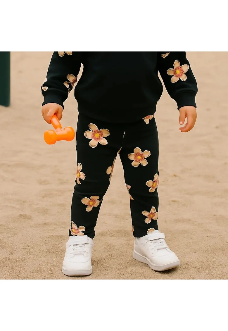 Pantaloni cu imprimeu floral  - Good Day, Negru, pentru fetite, Negru