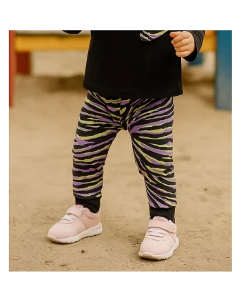 Pantaloni sport  - Zebra, Negru si Mov, pentru fetite, Negru