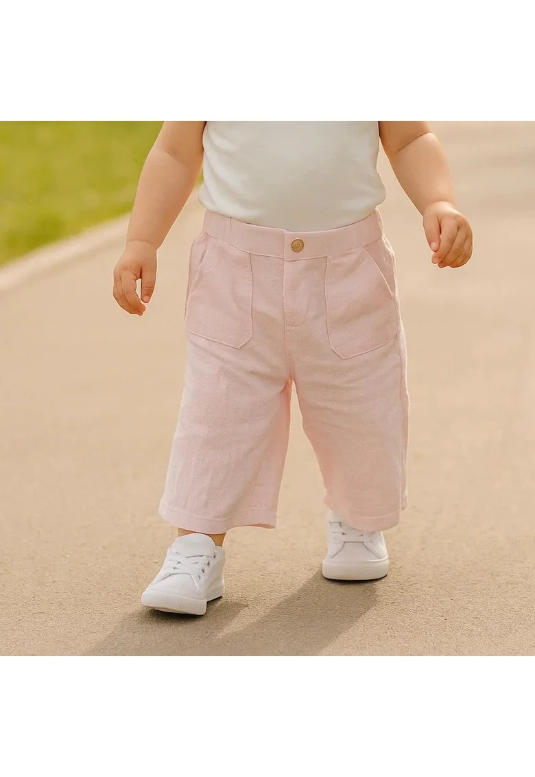 Pantaloni largi cu pliuri  -Star Light, Roz, pentru fetite, Roz