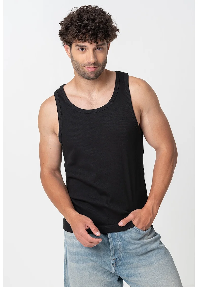 Top de bumbac cu decolteu rotund, Negru
