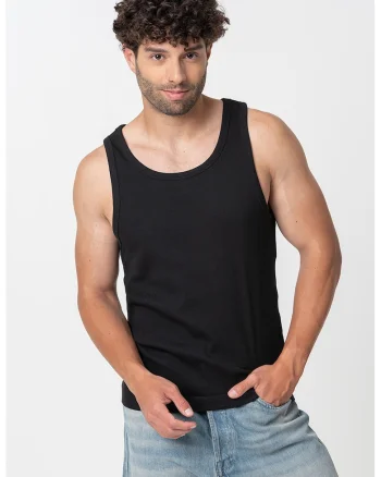 Top de bumbac cu decolteu rotund, Negru