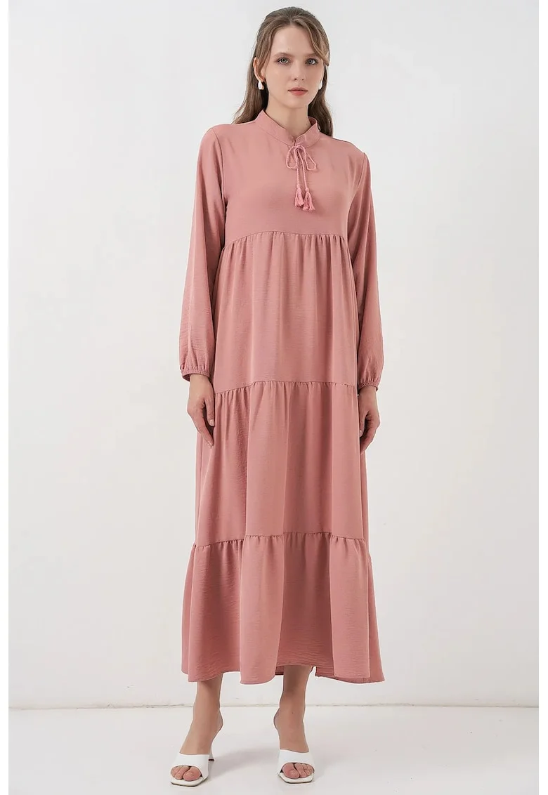 Rochie Maxi  din Viscoza, Roz cu Funda, Roz pudrat