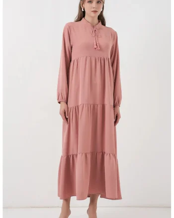 Rochie Maxi  din Viscoza, Roz cu Funda, Roz pudrat