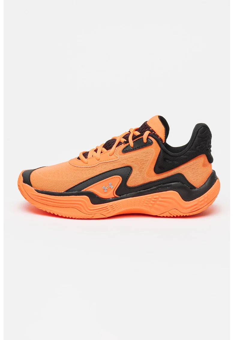Pantofi textili cu logo discret, pentru baschet, Negru/Portocaliu neon