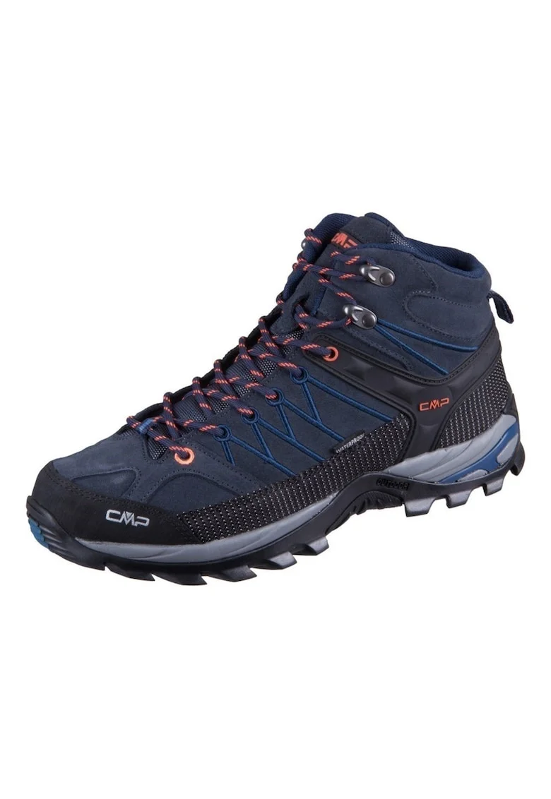 Bocanci trekking pentru barbati,  Rigel Mid WP, Piele intoarsa, Bleumarin/Negru, Negru/Bleumarin