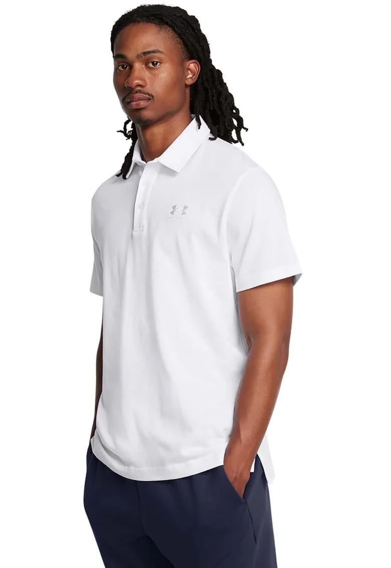 Tricou polo cu detaliu logo, pentru fitness, Alb optic