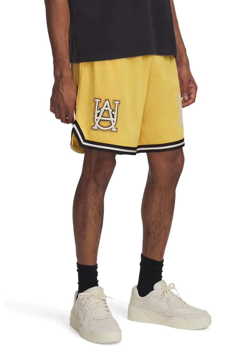 Pantaloni scurti lejeri pentru baschet Courtside, Negru/Galben pai