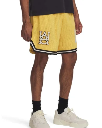 Pantaloni scurti lejeri pentru baschet Courtside, Negru/Galben pai
