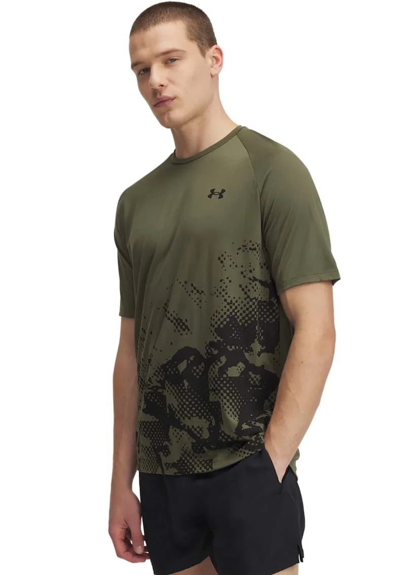 Tricou cu decolteu la baza gatului pentru fitness, Negru/Kaki