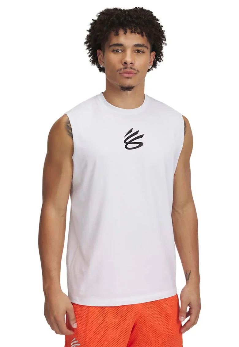 Tricou fara maneci pentru baschet Curry, Negru/Alb optic