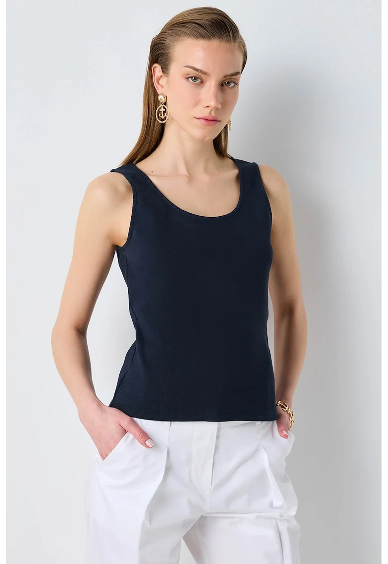 Top striat din amestec de bumbac, Negru