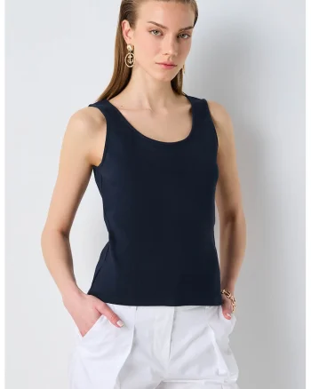 Top striat din amestec de bumbac, Negru