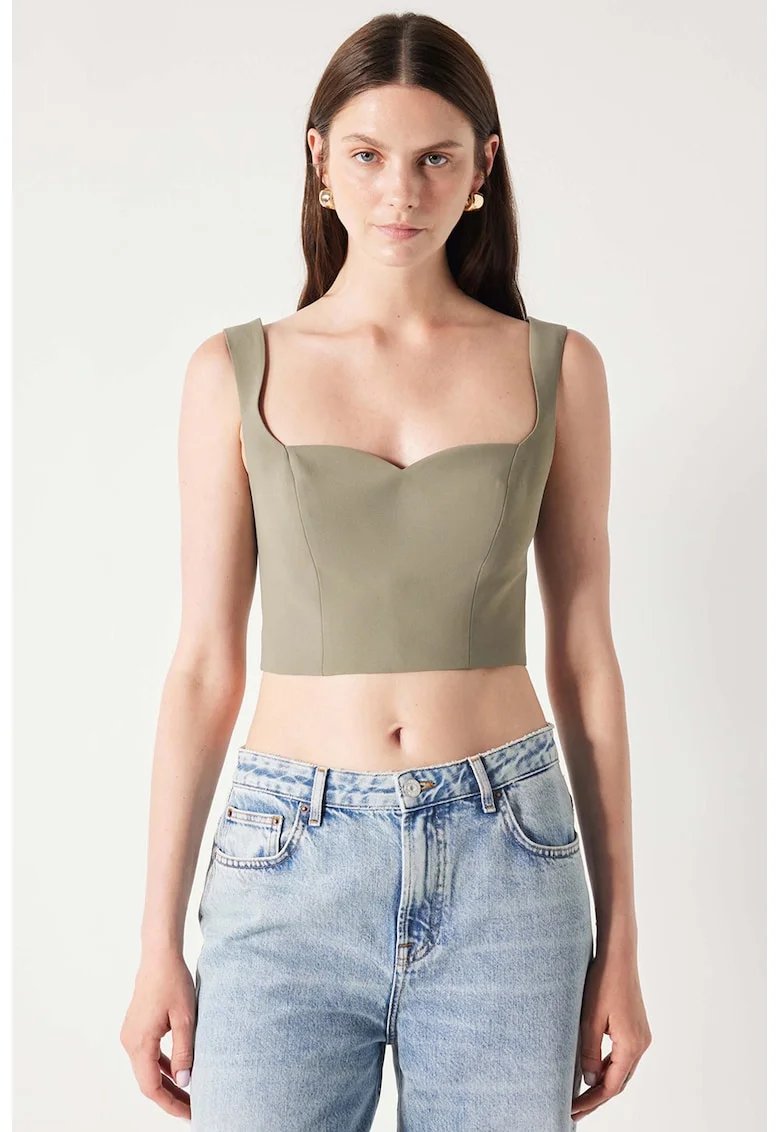 Top crop cu fermoar, Kaki