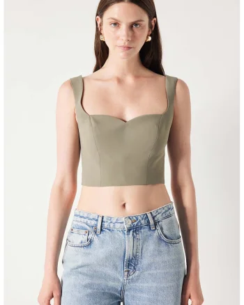 Top crop cu fermoar, Kaki