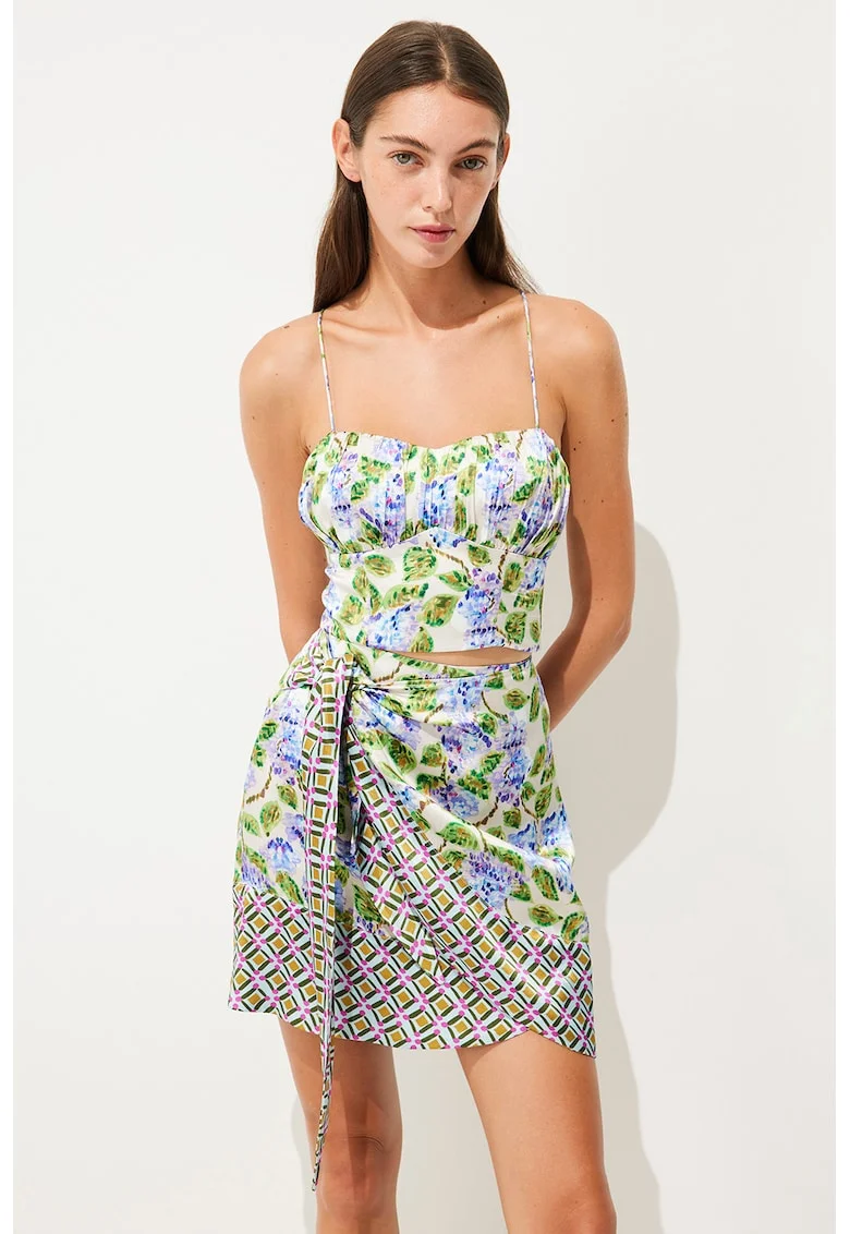Top crop cu imprimeu floral, Multicolor
