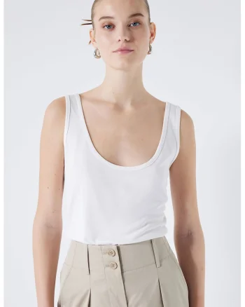 Top cu model uni si decolteu rotund, Alb optic