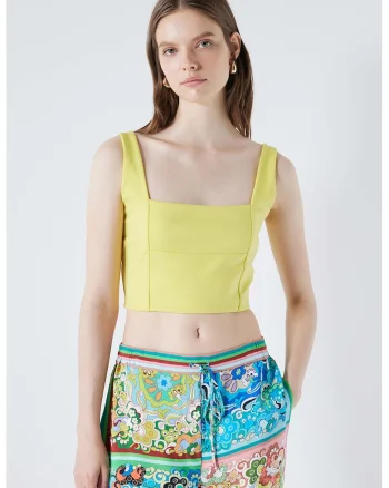 Top crop cu decolteu patrat, Galben pai