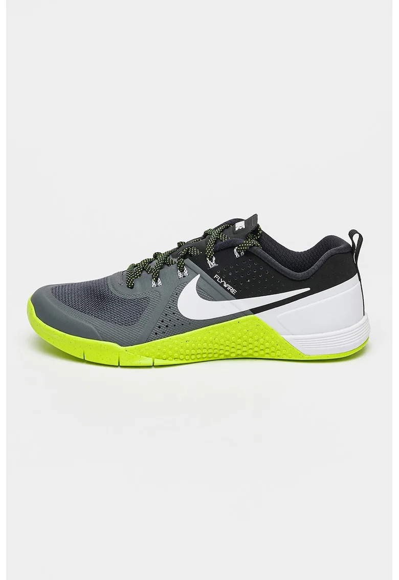 Pantofi cu talpa contrastanta, pentru fitness Metcon 1, Negru/Alb optic/Gri inchis