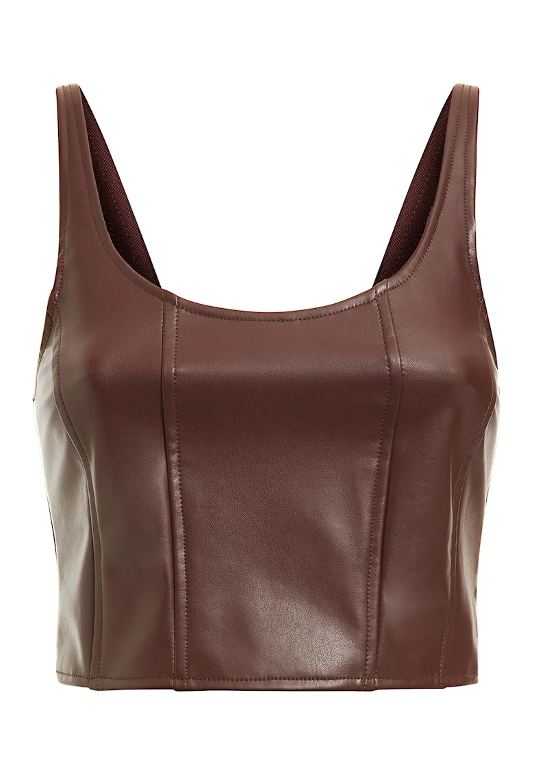 Top crop de piele ecologica, Maro