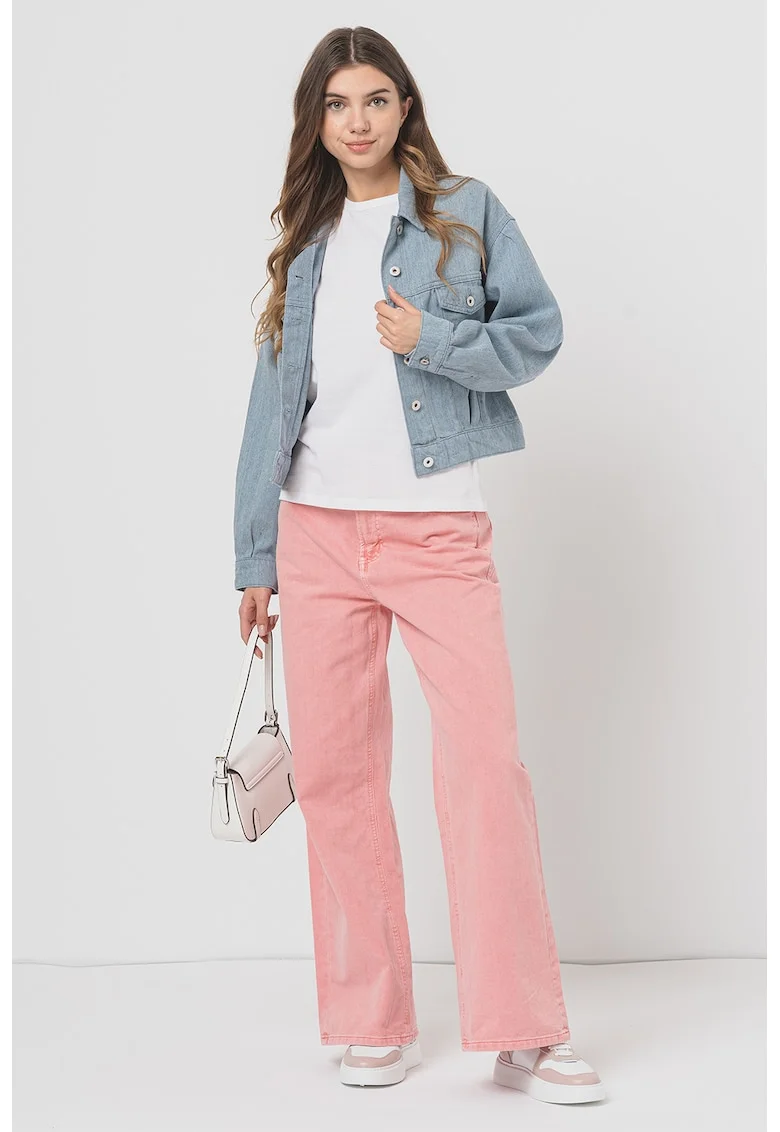 Jacheta crop din denim cu nasturi, Albastru prafuit